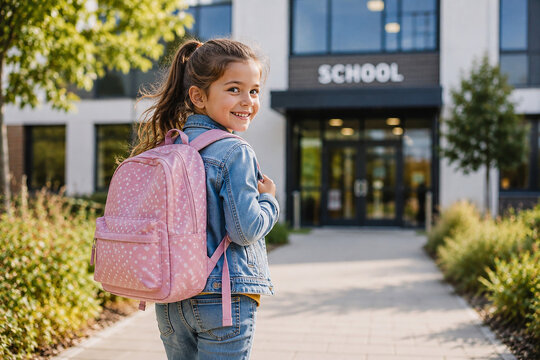 Happy Children Returning to School with Backpacks