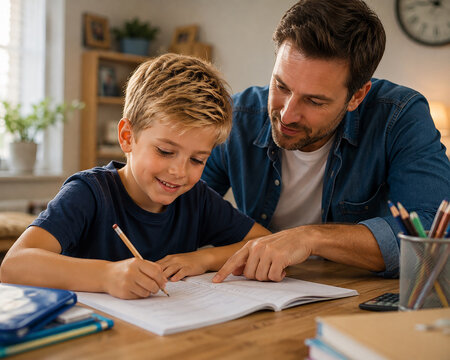 Parent Helping Child with Homework at Home