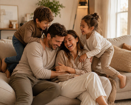 Happy Family Spending Quality Time Together on the Sofa