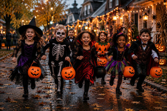 Children in Halloween Costumes Celebrating Halloween Together