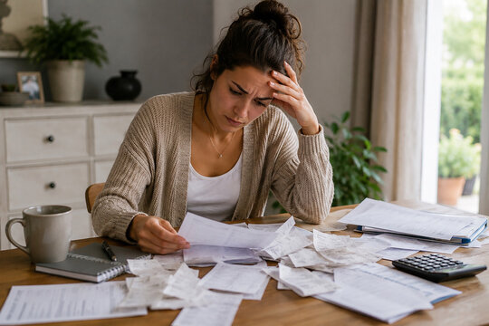 Worried People Reviewing Bills and Household Expenses Amid Rising Costs