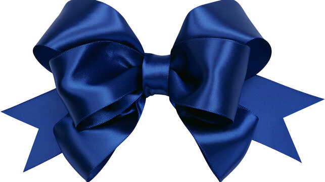 Shiny deep blue satin ribbon bow, isolated on transparent background
