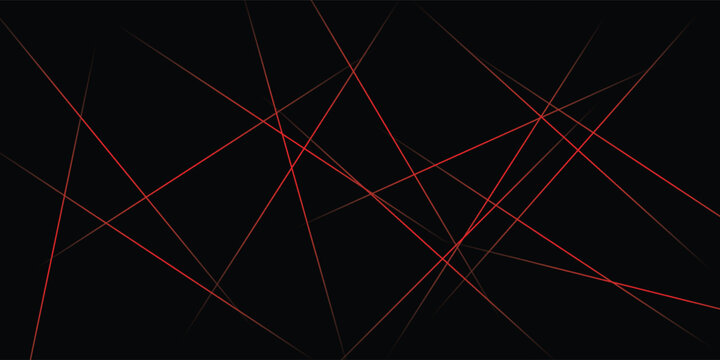 Abstract dark black background vector illustration, random intersecting red laser lines pattern with glow effect for cyber security poster, esports gaming banner, tech slide, and header design