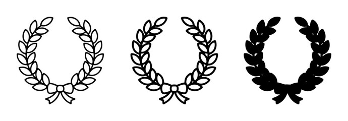 Fototapeta premium Laurel wreath silhouette icons set, award achievement symbols, black style, recognition