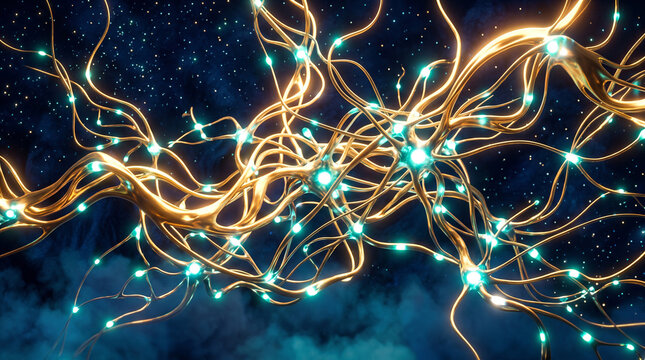 Neurons network with glowing synapses in dark space