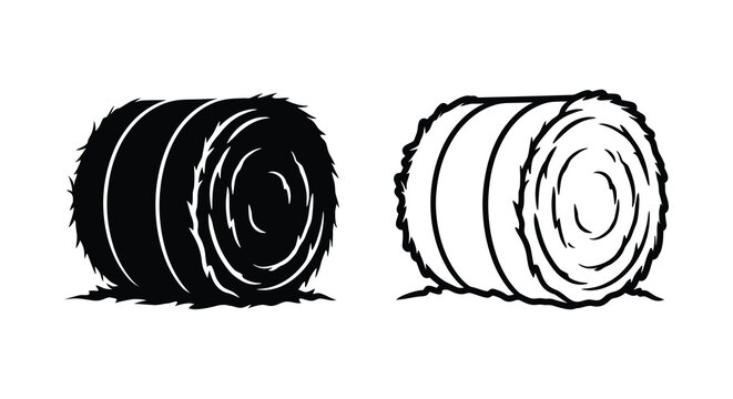 Two hay bales one black and one white are depicted as graphic silhouettes