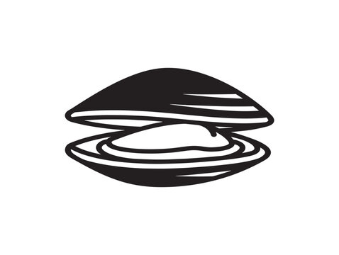 Minimalist clam shell icon vector illustration. Simple seafood outline for apps, logos, and branding designs.