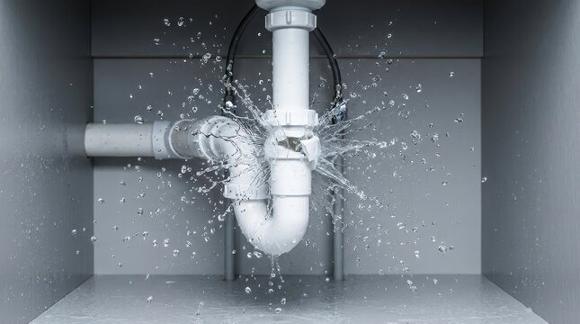 Water leaking from broken plastic sink pipe