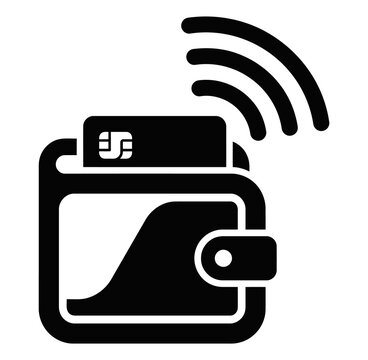Contactless payment wallet icon with credit card and wireless signal waves symbol nfc technology digital wallet mobile payment transaction