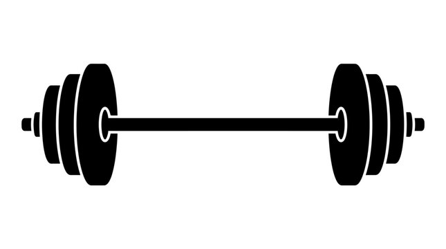 Black barbell silhouette with weight plates on a white background