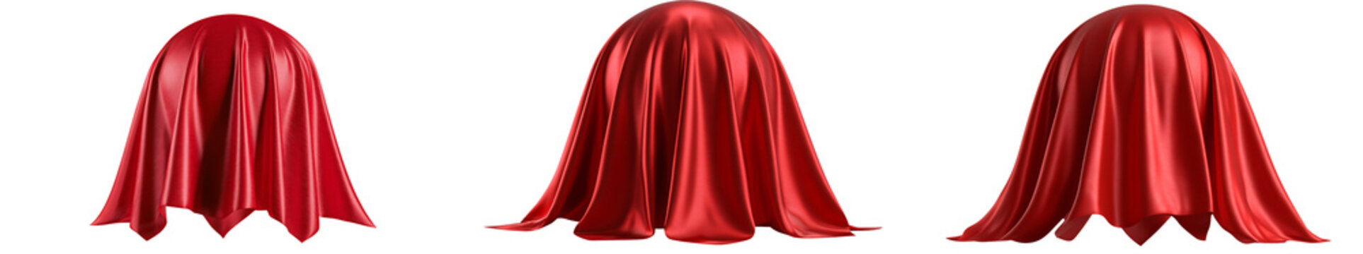 Red silk fabric covering a sphere isolated on transparent background