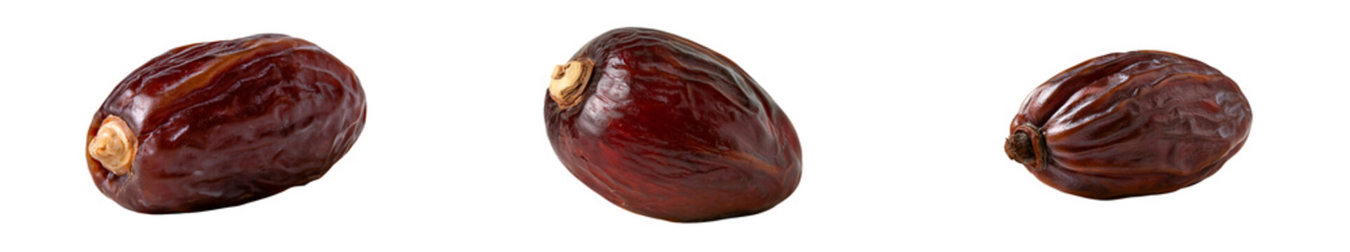 Three sweet dried dates isolated on transparent background