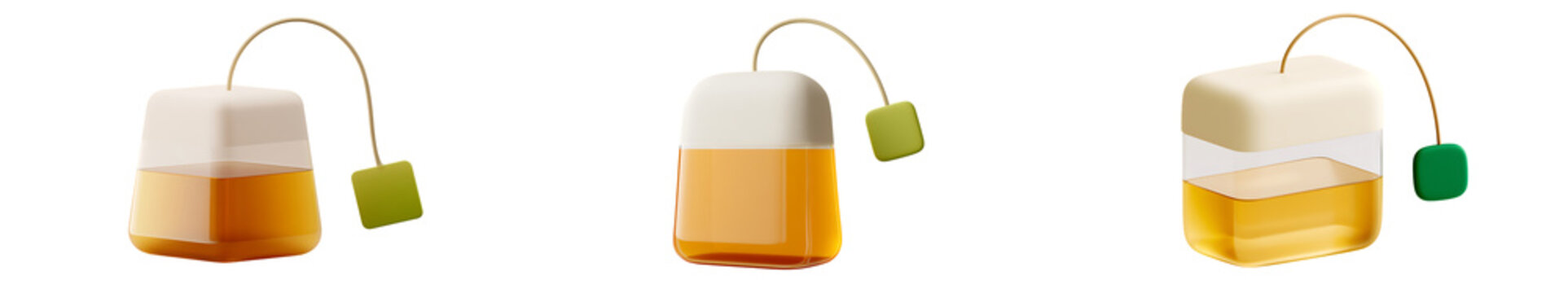 Set of 3d tea bags isolated on transparent background