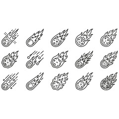 Hand Drawn Meteor, Comet and Asteroid Line Art Icon Set, Shooting Star Outline Vector Illustration © Myself