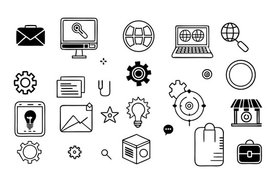 Set of office supplies and tools