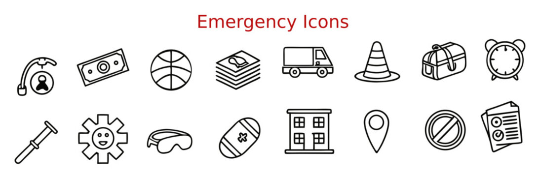 Emergency symbols, first aid, warning signs, and safety set