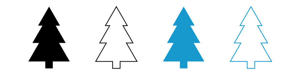 Fototapeta premium Christmas Tree Vector Icon Set in Flat Line and Outline Style