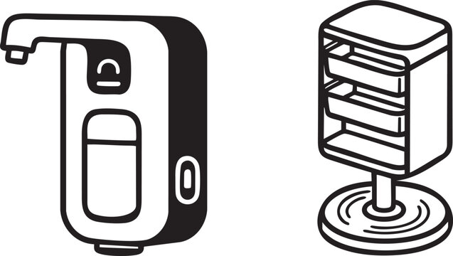 Smart water dispenser machine and rolling storage cart icon