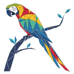 Geometric low poly colorful parrot perched on branch vector © Jahid