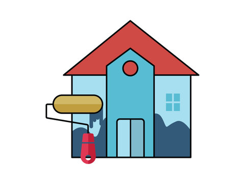House painting icons with paint rollers. . Home improvement and wall painting symbol. 