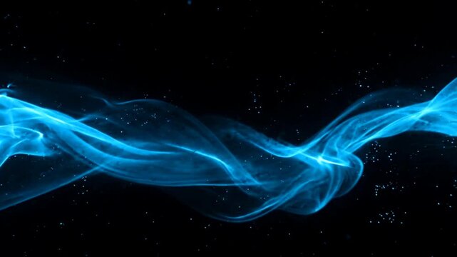 Abstract blue glowing wave flow on a black background, digital wave motion video backdrop