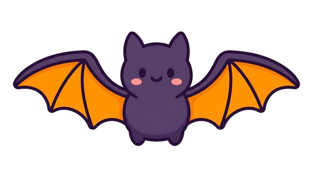 Cute cartoon bat with orange wings and sweet expression flying