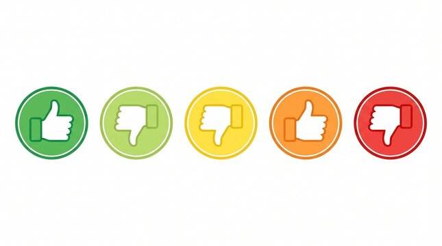 Rating scale icons with thumbs up and thumbs down in colorful circles