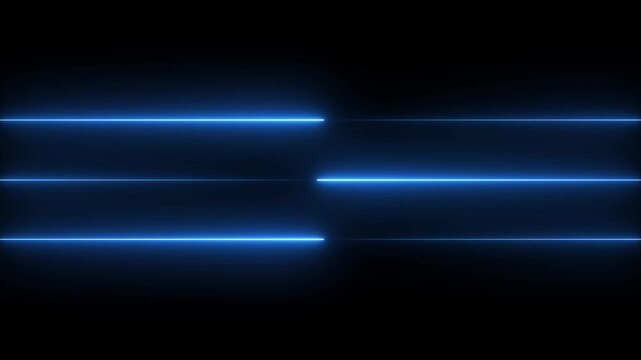 Horizontal neon line left and right direction ,neon diagonal lines or glowing light stripes on a black background 4K stock video