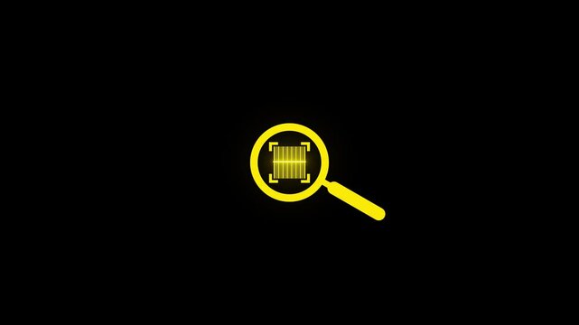 QR code scan with search icon animation.Loop in of formation of square target in sight in center on a dark background Target searching and QR code scanning element theme.