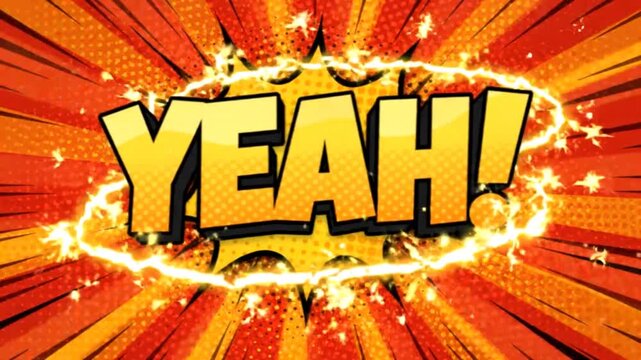 Dynamic Comic Book Pop Art Explosion Background with Bold Yeah Text and Vibrant Energy Effects