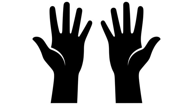 Two Raised Hands Silhouette Against A White Background arms up hands up