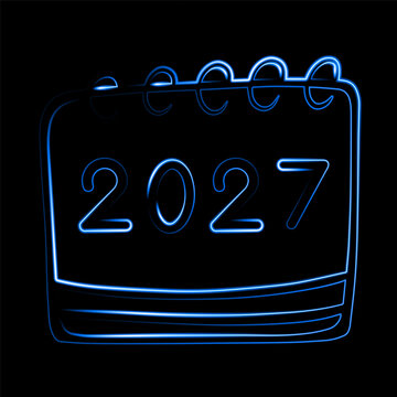 Vector isolated illustration of festive New Year's calendar 2027 with neon effect.