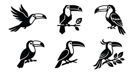 Naklejka premium Toucan silhouettes showcase a simple black vector design on a white background