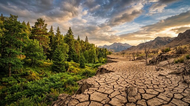 climate change drought cracked earth global warming dry land environmental issue nature forest trees contrast water scarcity deforestation ecology earth landscape scenery mountains