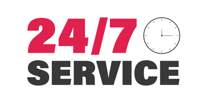 247 service sign with clock icon
