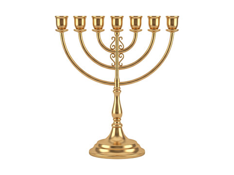 Golden menorah isolated on transparent background