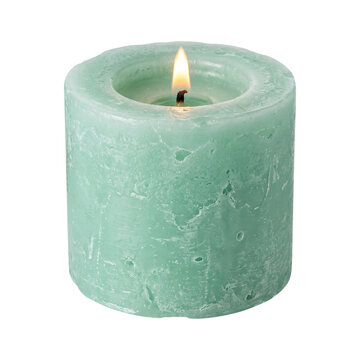 Green rustic candle isolated on transparent background