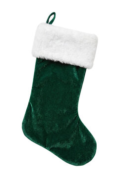 Green christmas stocking isolated on transparent background