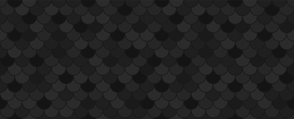 Black Seamless Fish Scale and Roof Tile Pattern, Scallop and Shingle Texture, Geometric Vector Design for Wallpaper, Textile, Fabric, Roof Tile, Packaging, Ceramic and Surface Design © iv_design