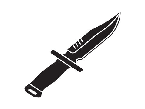 Combat tactical knife isolated on white background. Military survival dagger vector icon with sharp blade and ergonomic handle.