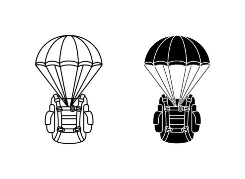Parachute Backpack Vector Icons: Adventure, Travel, Skydiving, Outdoor Gear, Sport