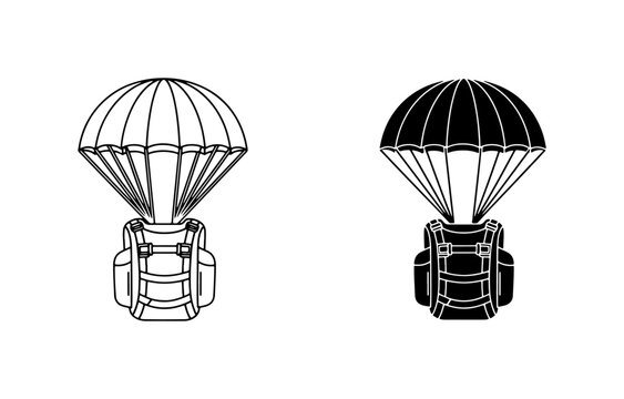Parachute Backpack Icons, Skydiving Gear Vector Graphics, Adventure Sport Equipment Symbols