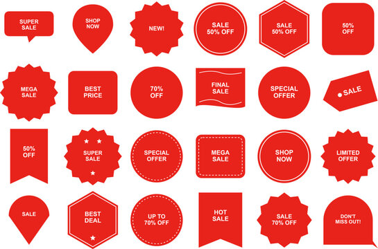 Set of sale badges. Sale quality tags and labels. Template banner shopping badges. Special offer, sale, discount, shop, Black Friday. Vector illustration. Transparent EPS version.