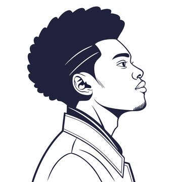 Young man with afro hairstyle in profile view vector illustration of a stylish guy headshot