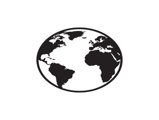 Fototapeta premium Minimalist earth globe icon with continents in black silhouette. Simple world map outline vector for global business and eco themes.