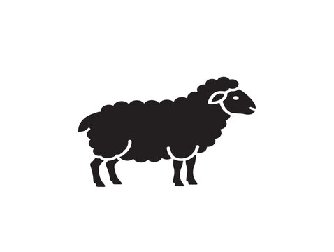 Black sheep icon silhouette standing alone. Minimalist livestock vector outline for design projects.