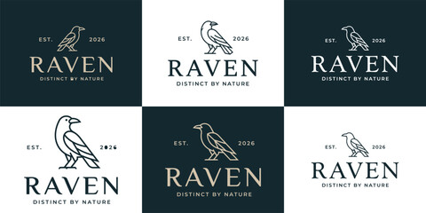 Naklejka premium Raven Luxury Logo Design Premium Minimalist Vector Animal Brand Identity Modern Elegant Icon Collection