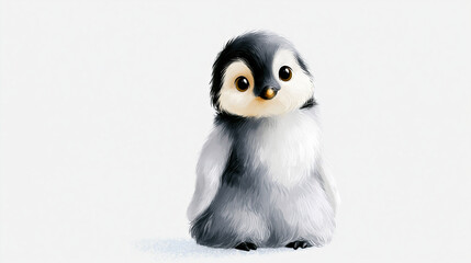 Fototapeta premium Cute Baby Penguin with Big Eyes Sitting on Snow