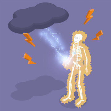 3D Isometric Flat Vector Illustration of Lightning Strike, Man Struck By Lightning
