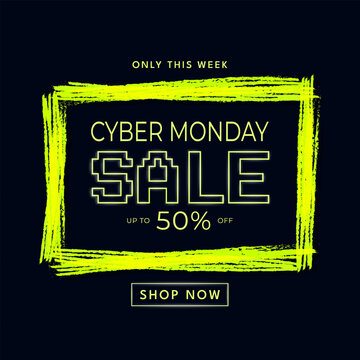 cyber monday square yellow composition banner vector illustration